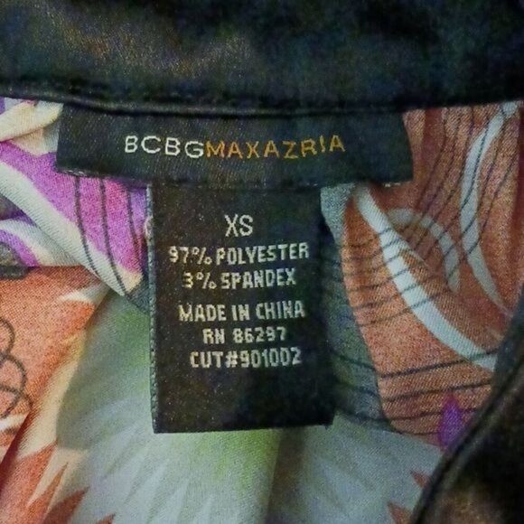 BCBGMaxAzria Blouse Multicolor Abstract Geometric 3/4 Sleeve Satin Size XS - Picture 7 of 8